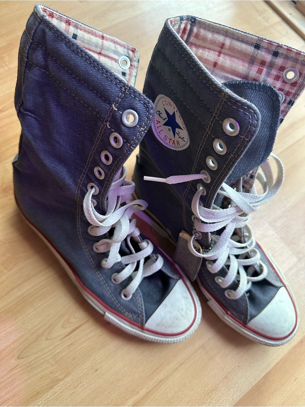 Red White and Blue Converse Mid Calf High-Top Sneakers. - Picture 2 of 3